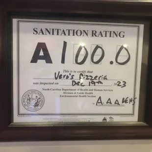 Perfect sanitation score