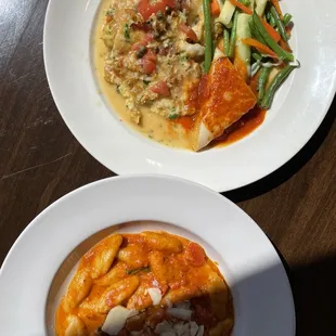 two plates of food on a table