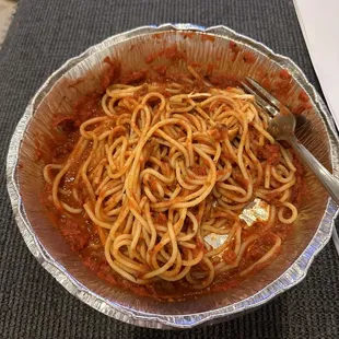 Spaghetti with &quot;meat sauce&quot; (aka marinara with exactly 1 teaspoon of sausage for $2.99 extra)