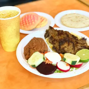 a plate of food and a drink