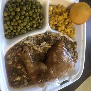 a meal in a styrofoam container