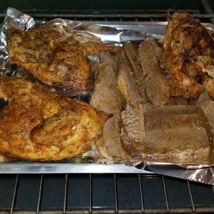 Brisket and chicken.