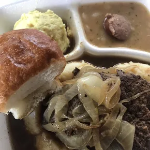 Hamburger steak w/mash potatoes