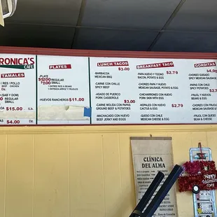 Menu on the wall