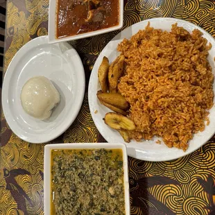 Egusi with Fufu, jollof Rice with red stew
