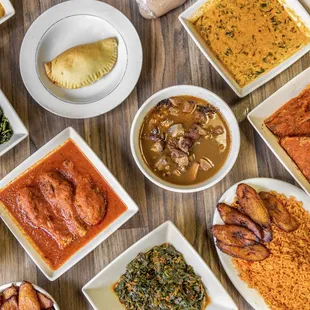 a variety of dishes of food