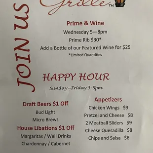 Happy HOU menu