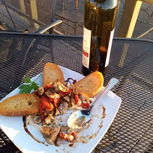 Bottle of Chianti, mushroom Baguettes