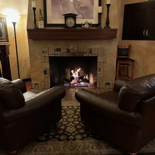 Cozy fireplace seating area in the lobby. I should have brought a book, I could sit here all night.