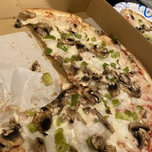 Vegan cheese onion peppers and mushrooms