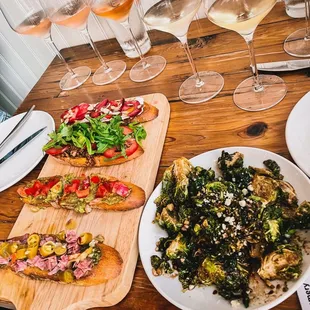 Bruschetta Board, Balsamic Brussels Sprouts, Rose flight, summer flight