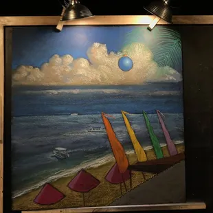 a painting of a beach scene