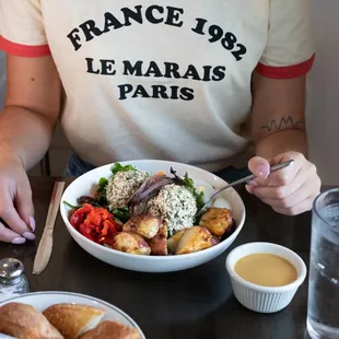 French Lunch of nicoise salad and french baguette