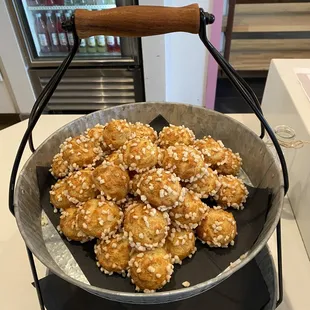 Chouquettes are light and airy french cream puffs with sugar crystals on the outside!