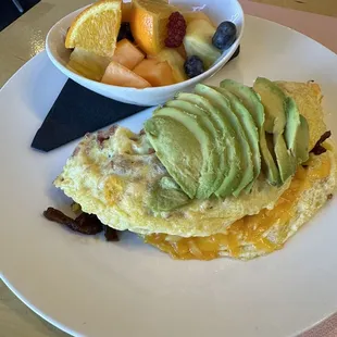 The ABC (Avocado, Bacon,Cheese) omelet!! I added onions.  Delicious!