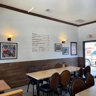 tables and chairs in a restaurant