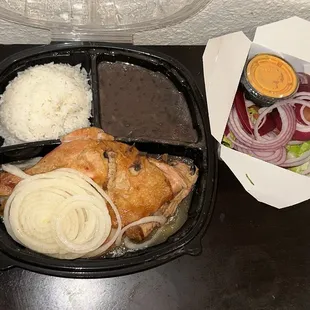Combo pollo Versailles (all dark meat). Added a Side salad for $2.50.