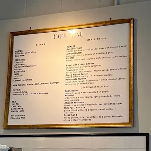 Cafe Menu