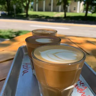 Cafe miel, mocha, honey lavender lattes (flight)