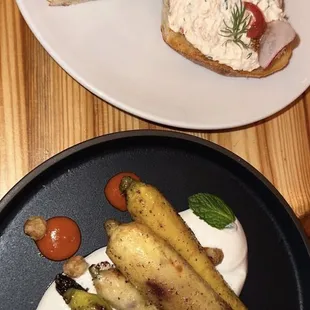 Trout toast and carrots