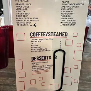 Soft drinks, teas, coffee and dessert