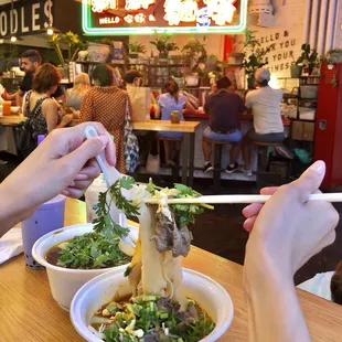 Beef noodle soup &amp; spicy lamb w/broth--epic.