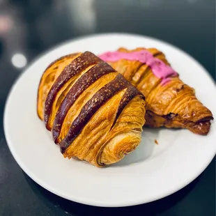 Chocolate croissant and Raspberry Rose Croissant