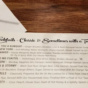 Creative concoctions on the cocktail menu, each with it&apos;s own story!