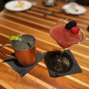 Moscow mule and a Booster martini