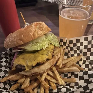 12 dollar Sunday Burger Special*- draft beer, burger and fries