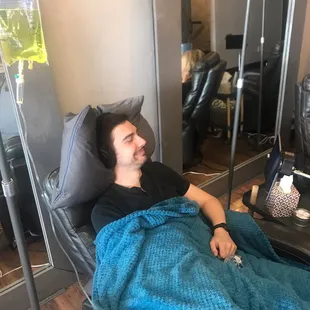Sitting and getting my IV! The chair reclines as well