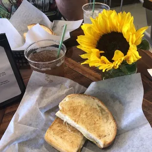 The classic grilled cheese served with a lavender iced tea. The perfect lunch!