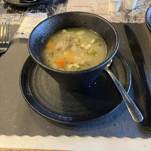 Barbecued ribs; rigatoni with meatballs &amp; wedding soup