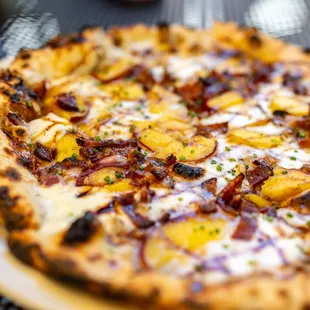 Seasonal Peach &amp; Bacon Pizza ($26)