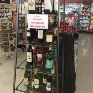 a rack of wine bottles