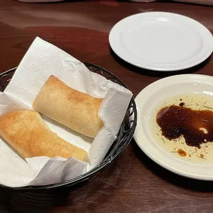 Complimentary bread with olive oil &amp; balsamic dipping sauce
