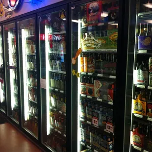 a row of beer coolers
