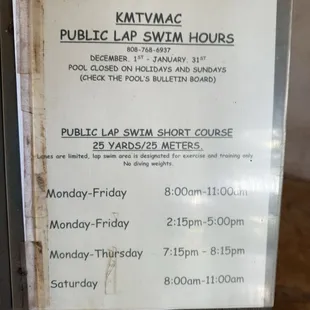 Regular pool hours
