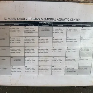January 2025 pool hours