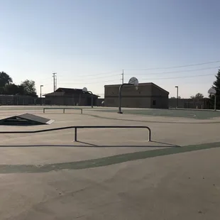 Skate park area and 2 basketball courts