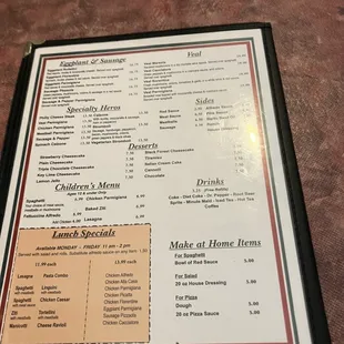 Back of menu