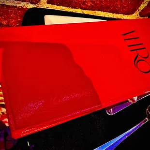 a menu and a fork and knife