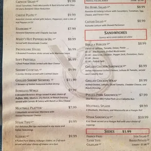 the menu for the restaurant