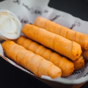 a close up of a basket of food