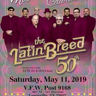 Upcoming Event: Mother's Day Celebration with The Latin Breed Band May 11, 2019 at the VFW Post 9168, Lewisville TX.