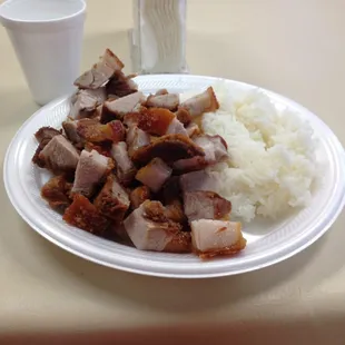 Fried pork belly and rice.  Delicious.