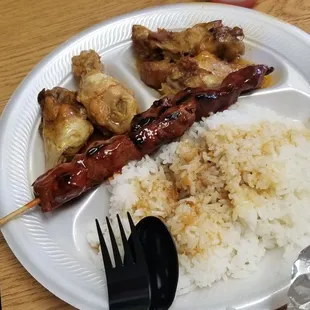 Chicken Adobe, BBQ Pork Skewer