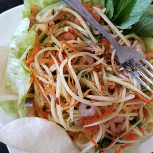 papaya salad delicious but I wish I had asked them for no tiny shrimp