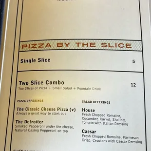 Lunch menu / pizza by the slice