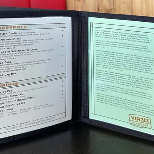 dessert menu and history of the place